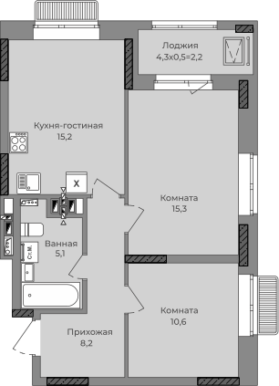 2-комнатная 58 м2 в ЖК Город-парк корпус null этаж 4