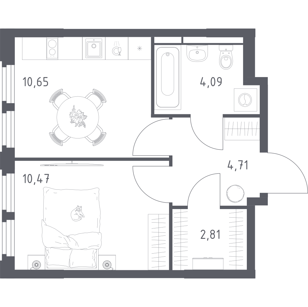 1-комнатная 32 м2 в ЖК Космический Квартал корпус null этаж 4