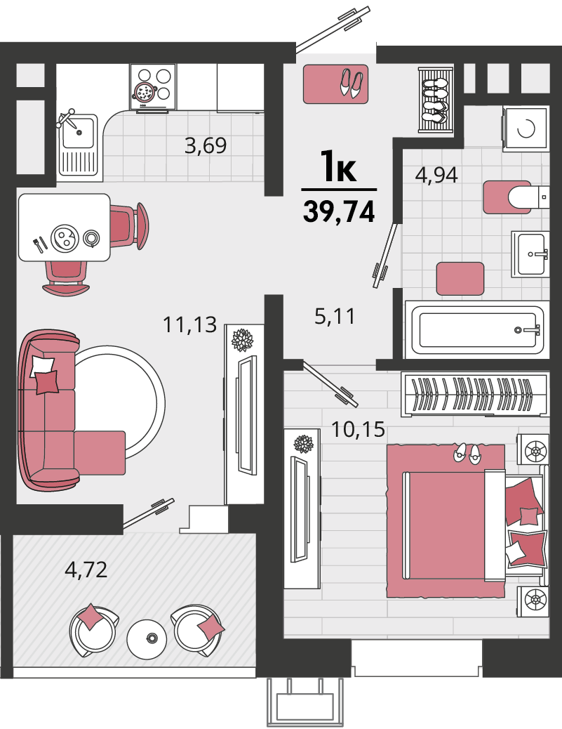 2-комнатная 39 м2 в ЖК Родные просторы корпус null этаж 5