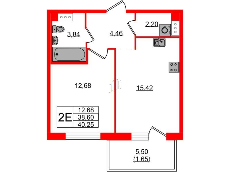 1-комнатная 39 м2 в ЖК IQ Гатчина корпус null этаж 1