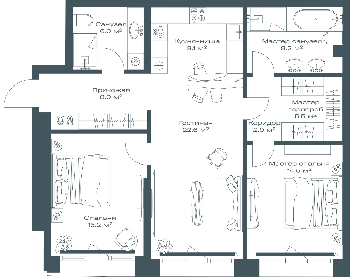 2-комнатная 91 м2 в ЖК Opus корпус null этаж 3