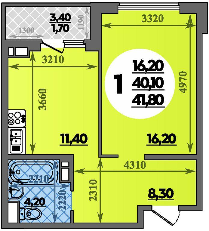 1-комнатная 41 м2 в ЖК Парк у дома корпус null этаж 15