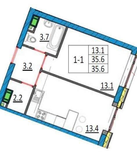 1-комнатная 36 м2 в ЖК undefined корпус null этаж 10