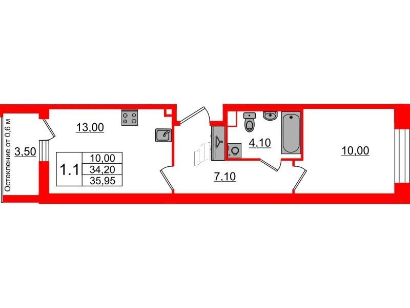 1-комнатная 34 м2 в ЖК Бионика Заповедная корпус null этаж 2