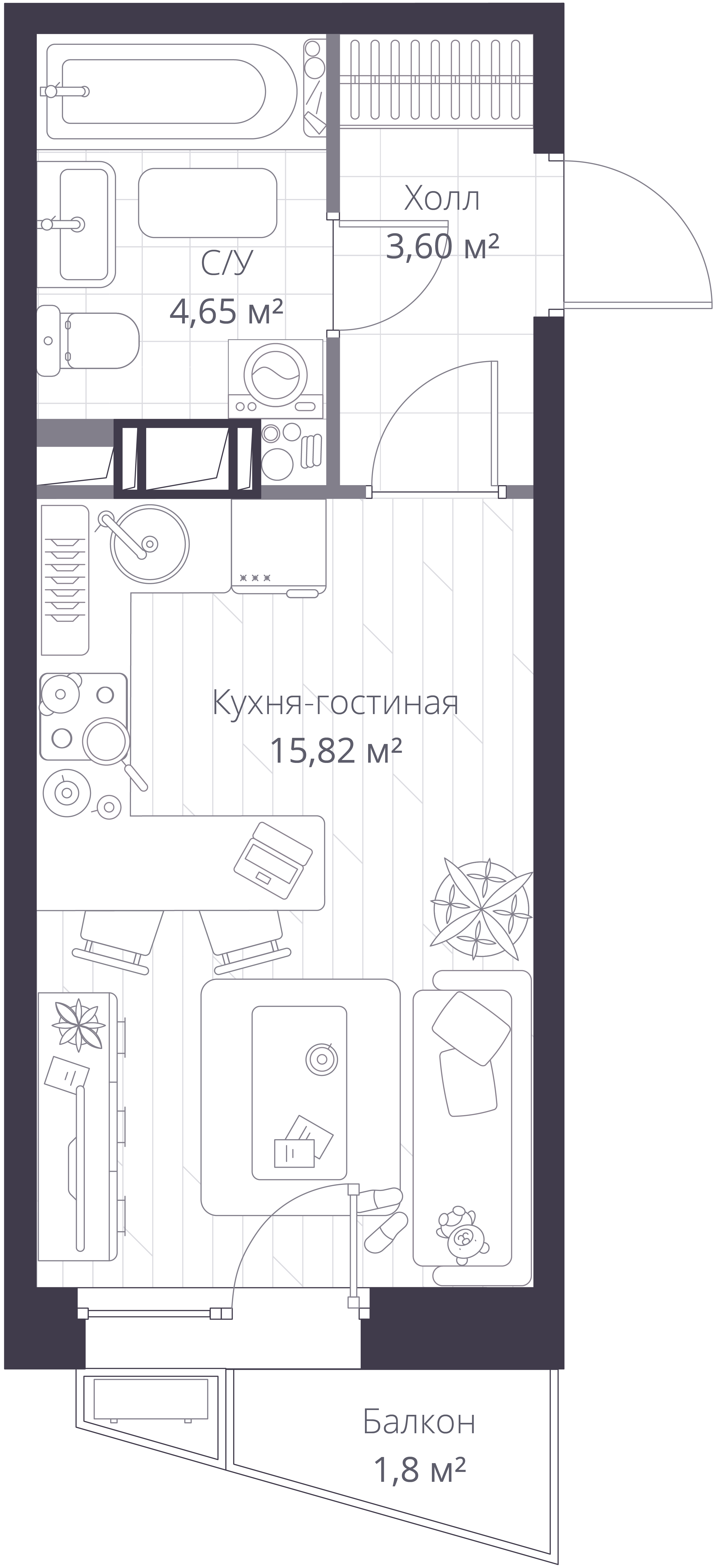 Студия 24 м2 в ЖК VEREN NORT Сертолово корпус null этаж 7