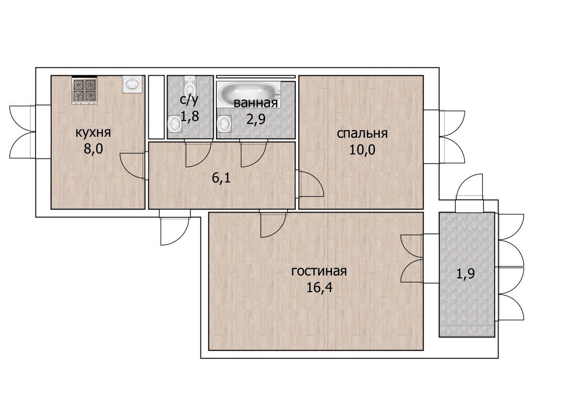 2-комнатная 46.1 м2 в ЖК undefined корпус null этаж 9