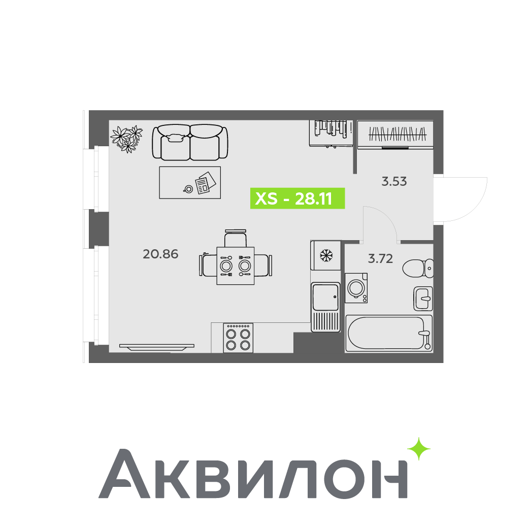 Студия 28 м2 в ЖК Аквилон АКВАРТАЛ корпус null этаж 12