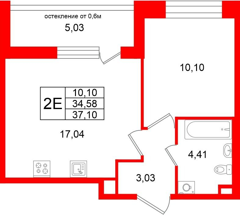 1-комнатная 34 м2 в ЖК Титул в Московском корпус null этаж 2