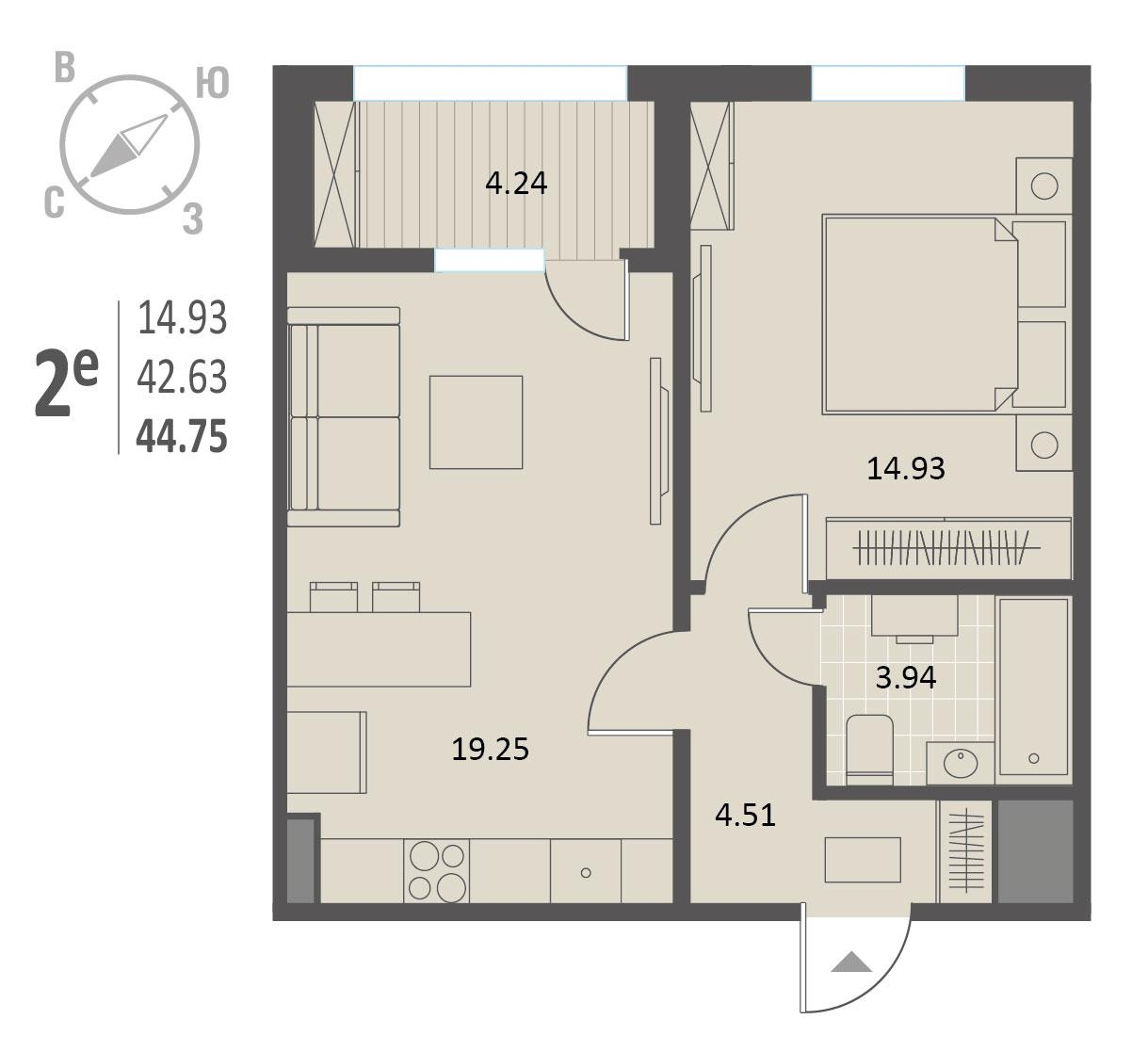 1-комнатная 44 м2 в ЖК Инстеп.Краснознаменная корпус null этаж 10