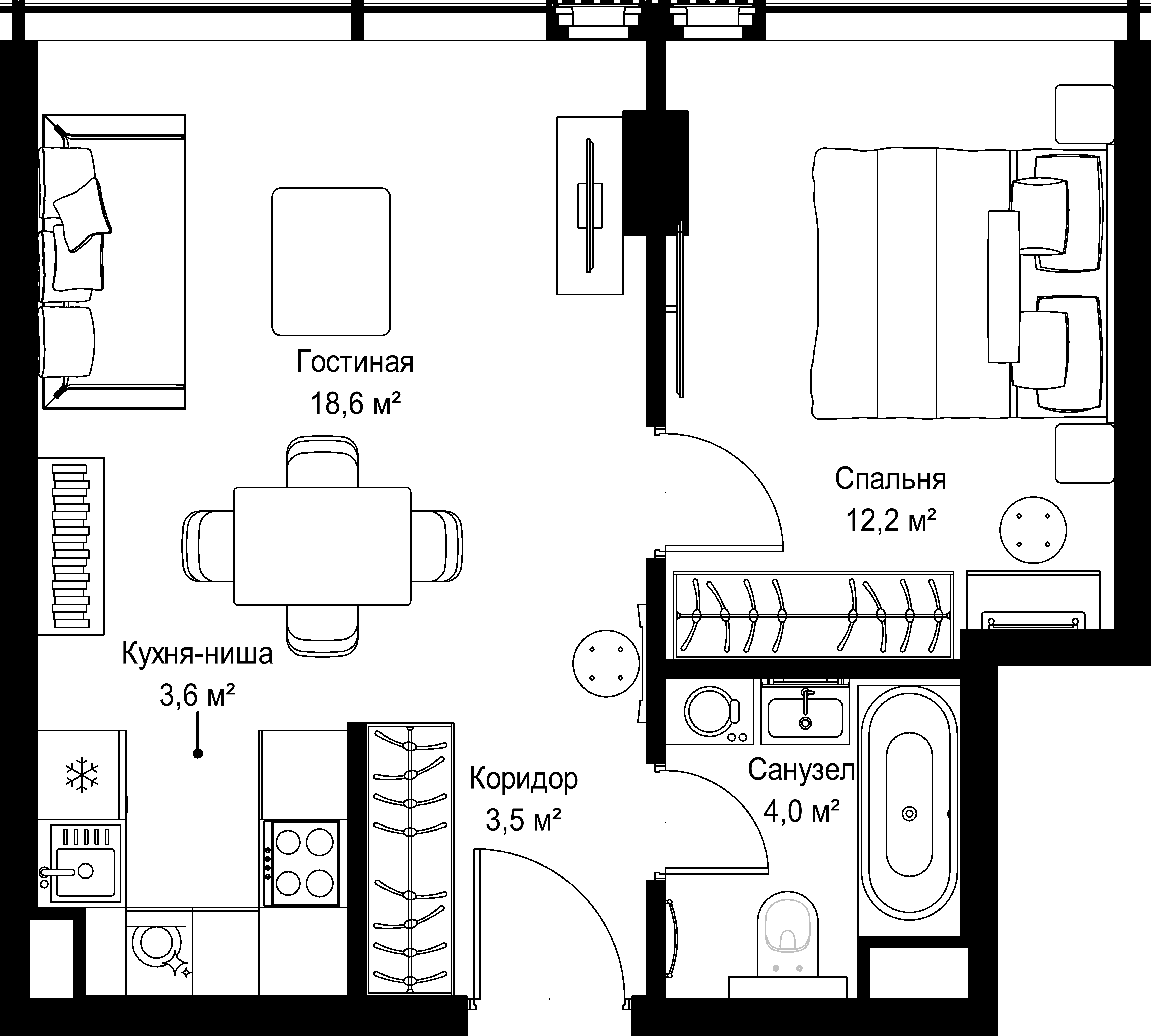 1-комнатная 41 м2 в ЖК СЛАВА корпус null этаж 29