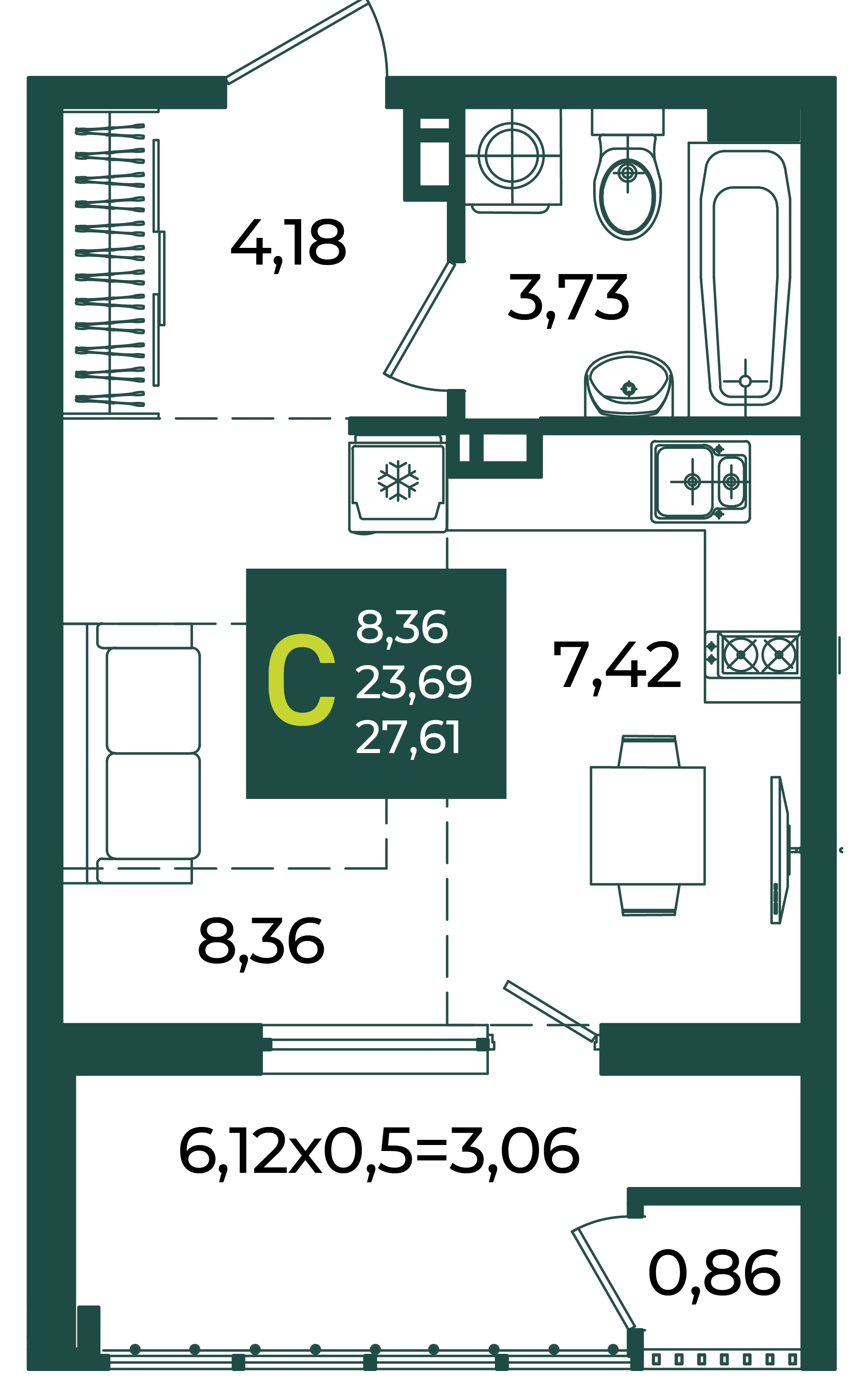 Студия 27 м2 в ЖК Образцово корпус null этаж 7