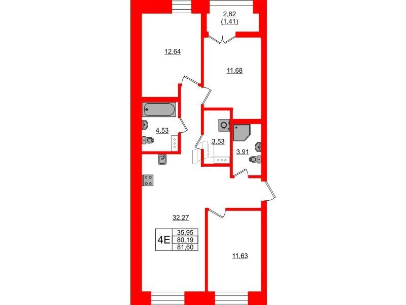 3-комнатная 81 м2 в ЖК NEWПИТЕР корпус null этаж 4