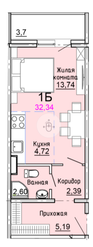 Студия 32.3 м2 в ЖК undefined корпус null этаж 6