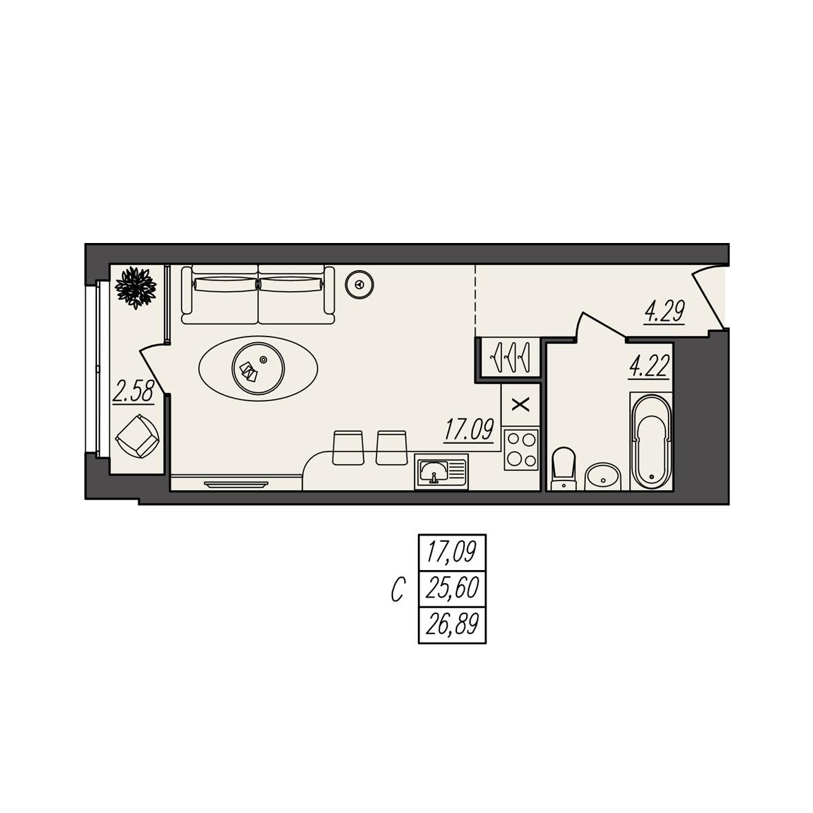 Студия 26 м2 в ЖК Берег Волги корпус null этаж 15
