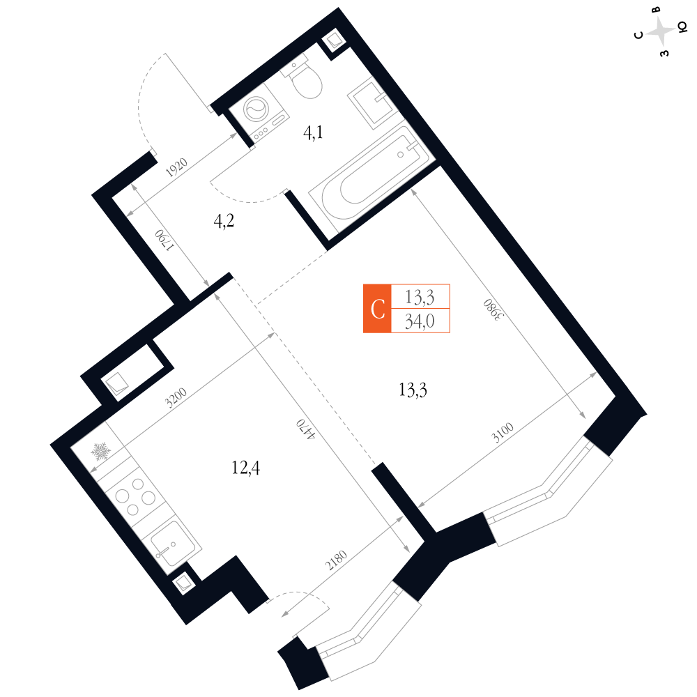 Студия 34 м2 в ЖК Фордевинд корпус null этаж 6