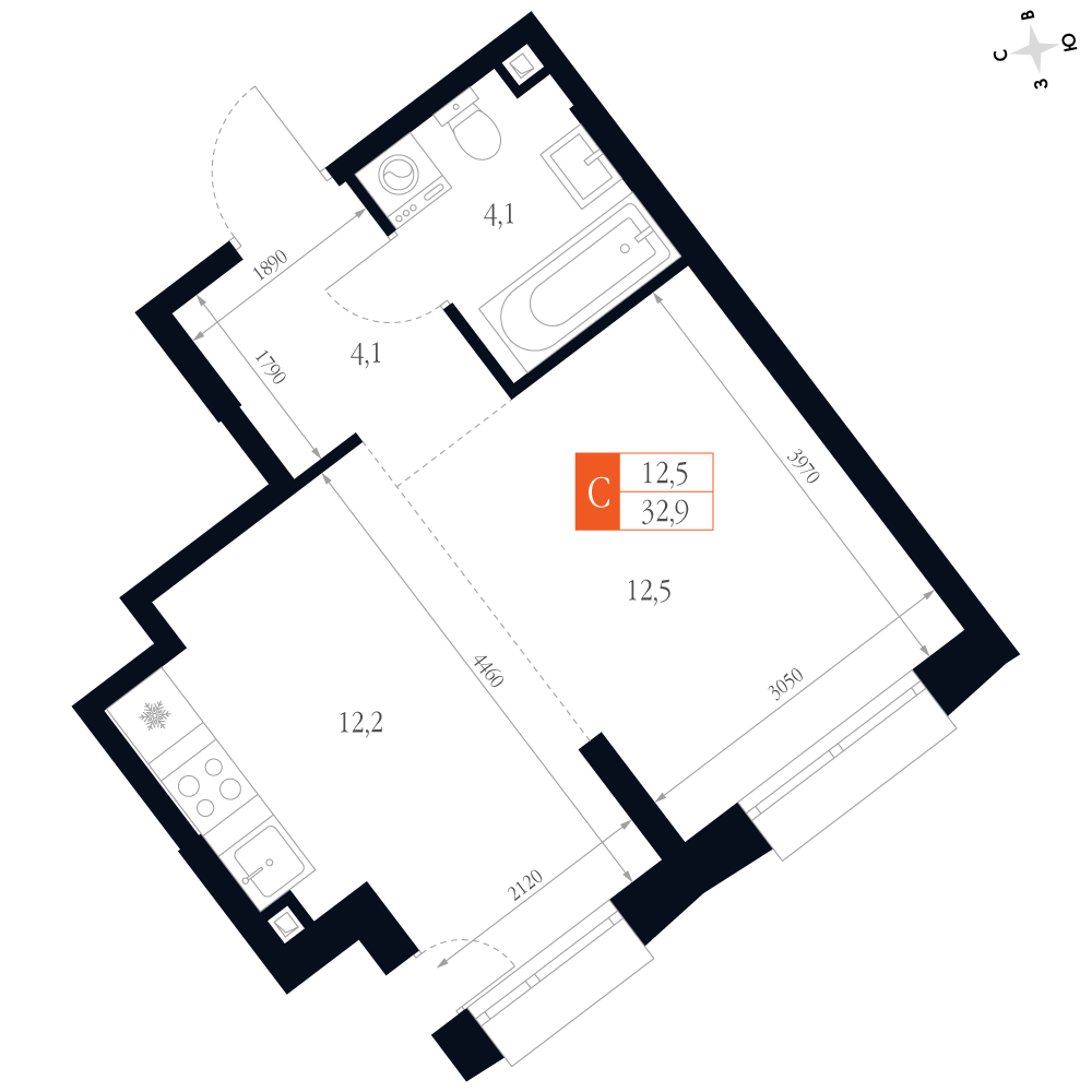 Студия 32 м2 в ЖК Фордевинд корпус null этаж 1