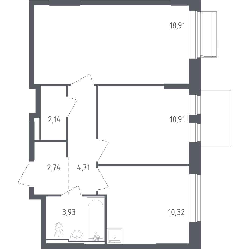2-комнатная 53 м2 в ЖК Рублёвский Квартал корпус null этаж 3