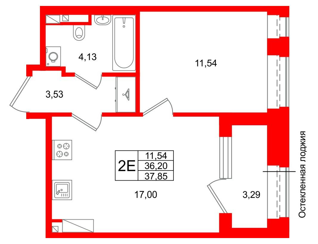 1-комнатная 36 м2 в ЖК Аристократ корпус null этаж 3
