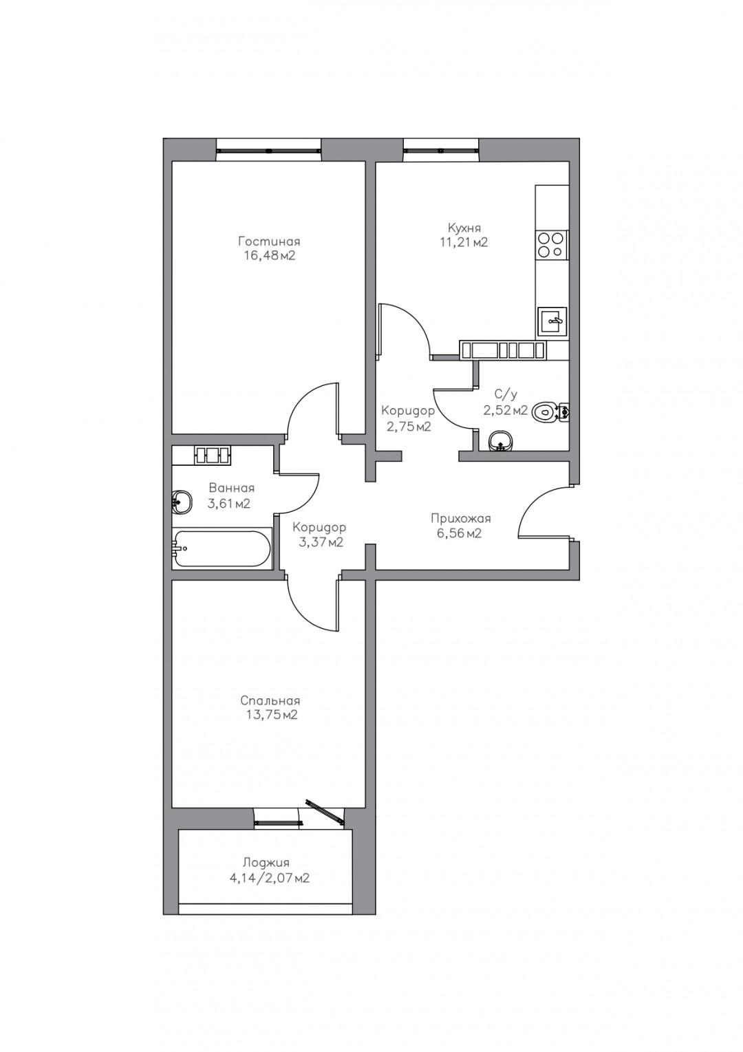 2-комнатная 62.3 м2 в ЖК undefined корпус null этаж 8
