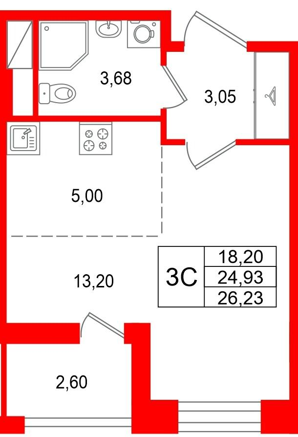 Студия 24 м2 в ЖК Астра Континенталь корпус null этаж 11