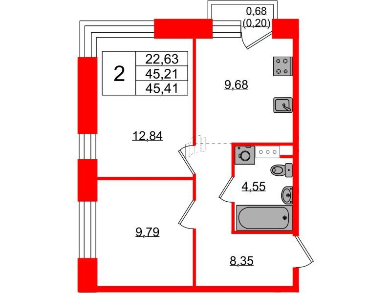 2-комнатная 45 м2 в ЖК PLUS Пулковский корпус null этаж 5