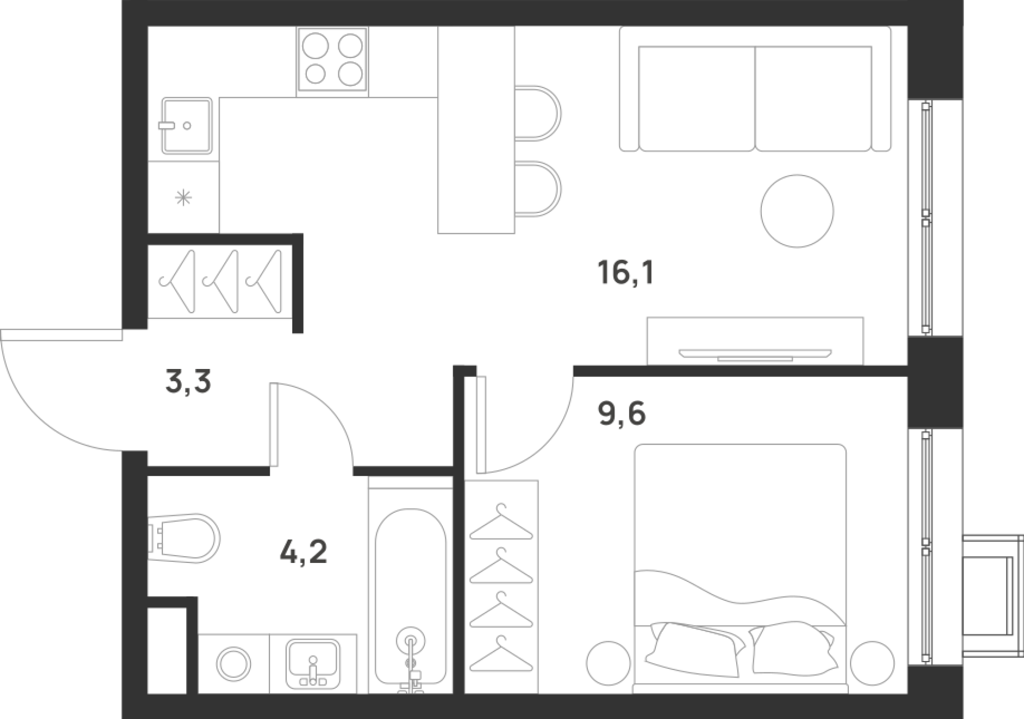 1-комнатная 33 м2 в ЖК Форевиль корпус null этаж 4