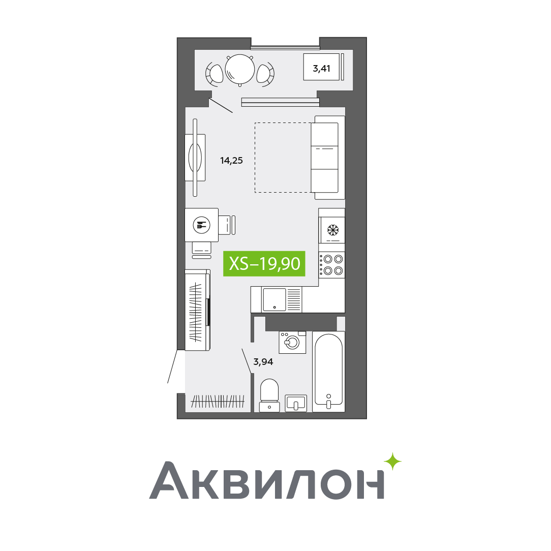 Студия 24 м2 в ЖК Аквилон CITY Towers корпус null этаж 14