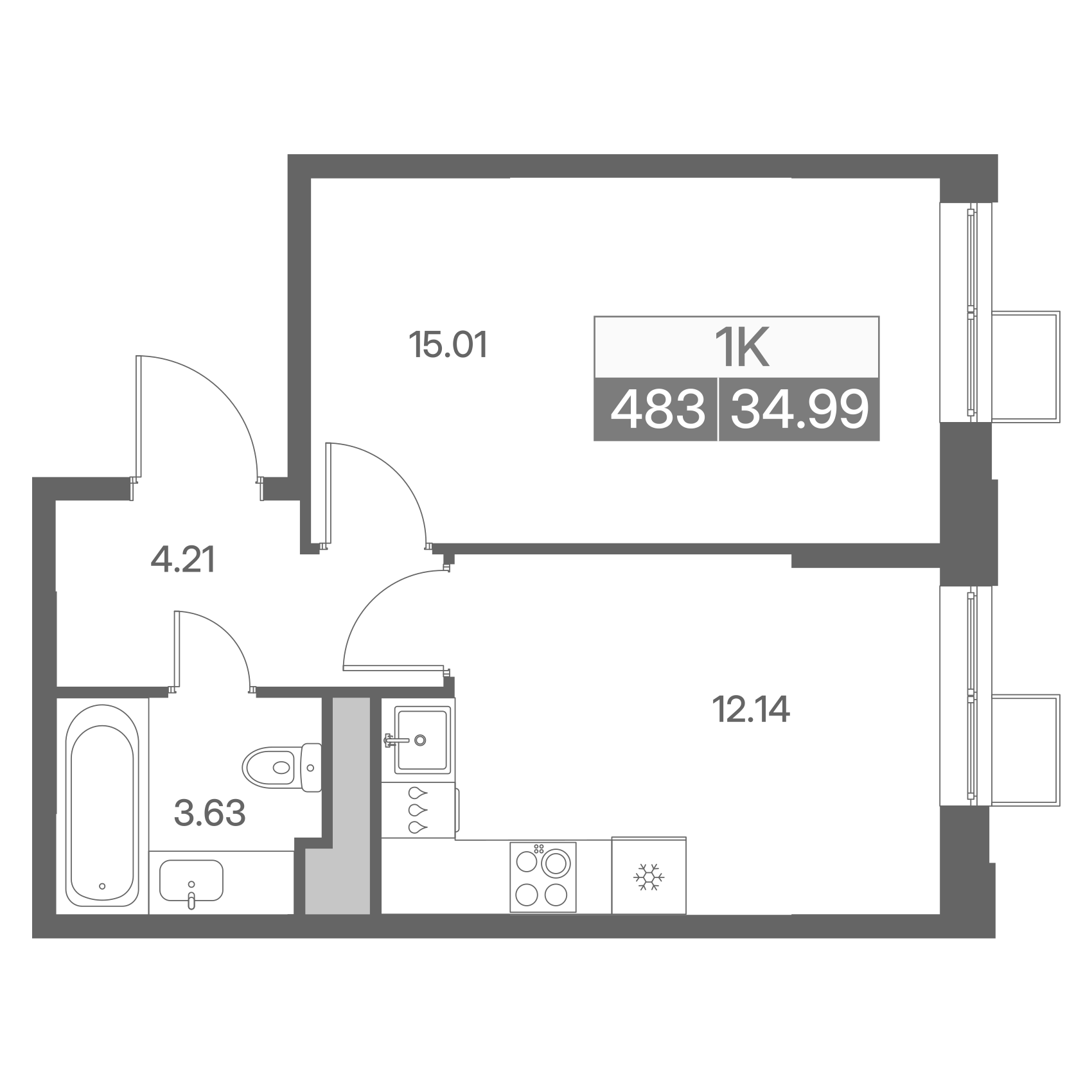 1-комнатная 34 м2 в ЖК Новая Жизнь - Львовская корпус null этаж 2