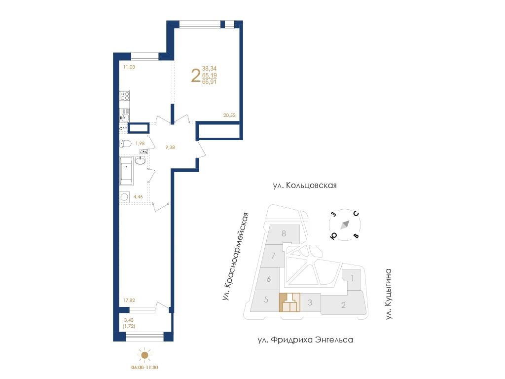 2-комнатная 67 м2 в ЖК Дом на Фридриха Энгельса корпус null этаж 2
