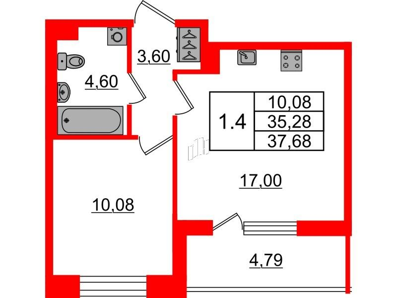 1-комнатная 35 м2 в ЖК Бионика Заповедная корпус null этаж 2