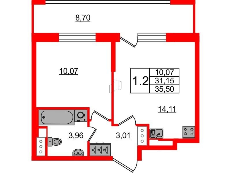 1-комнатная 31 м2 в ЖК Pulse Premier корпус null этаж 11