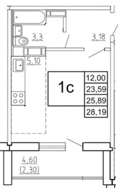 Студия 23.6 м2 в ЖК undefined корпус null этаж 10