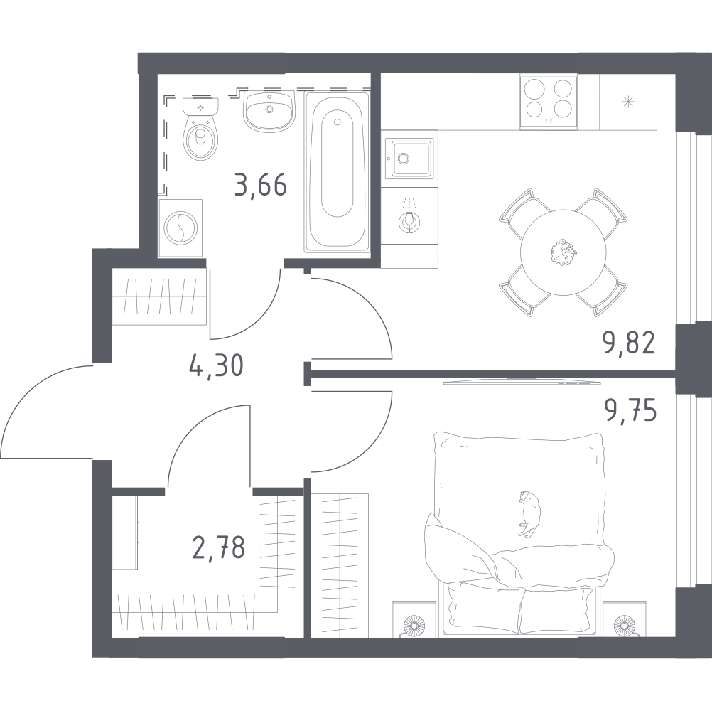 1-комнатная 30 м2 в ЖК Урбан Мартен корпус null этаж 12