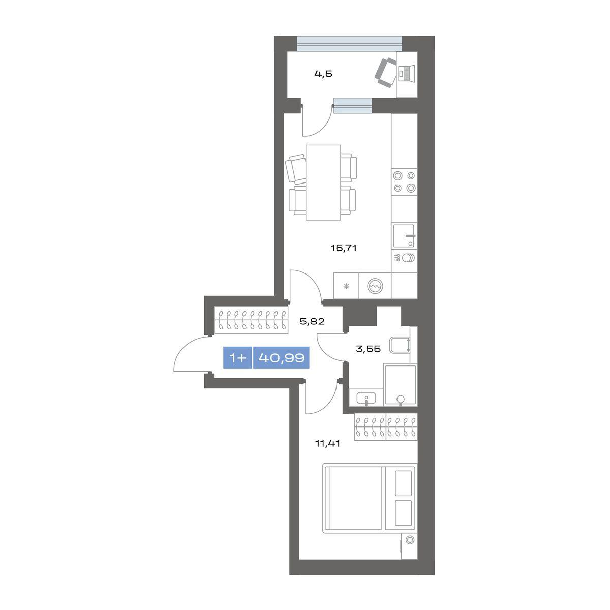 1-комнатная 40 м2 в ЖК Пятнашка корпус null этаж 14