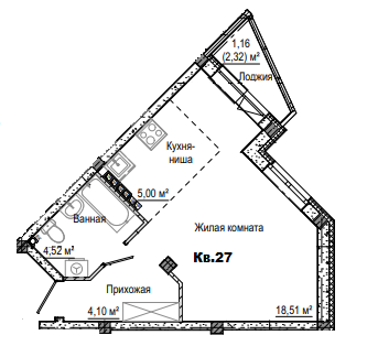 1-комнатная 33 м2 в ЖК Лесная сказка корпус null этаж 3