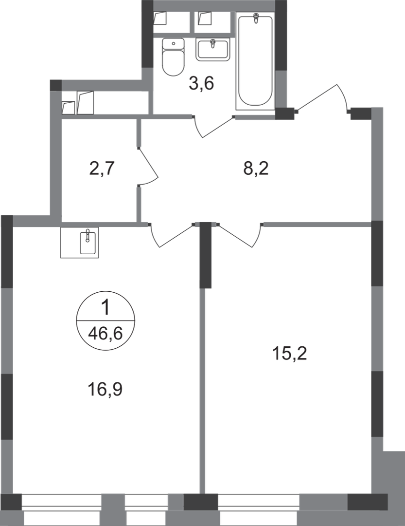 1-комнатная 46 м2 в ЖК Первый Московский корпус null этаж 2