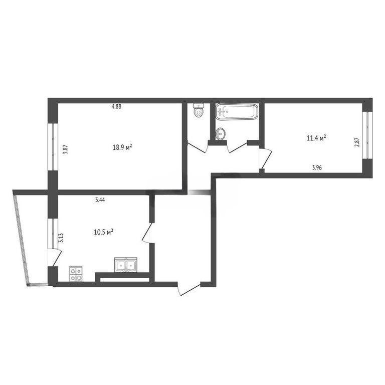 2-комнатная 55.9 м2 в ЖК undefined корпус null этаж 5