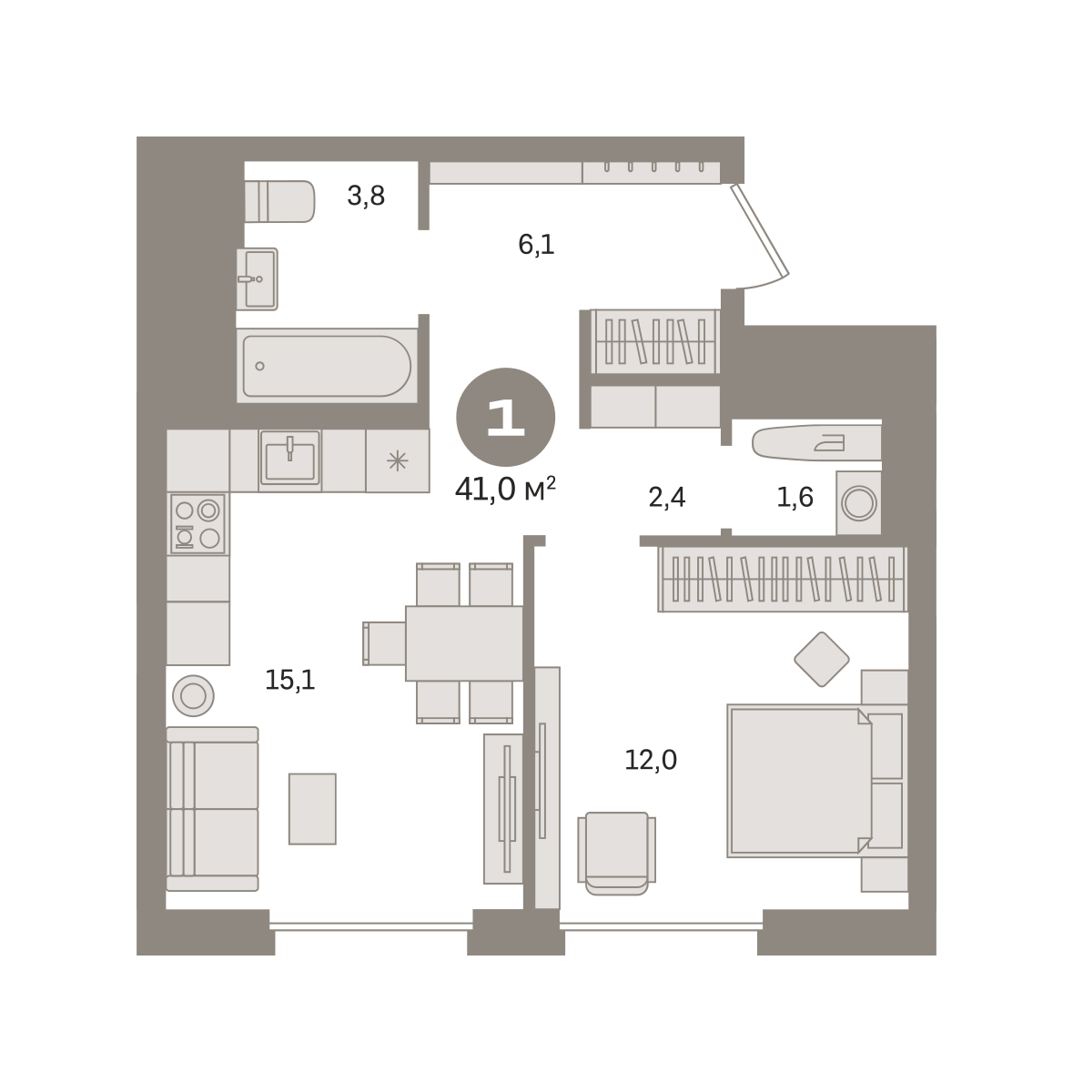 1-комнатная 41 м2 в ЖК Квартал Герцена корпус null этаж 2