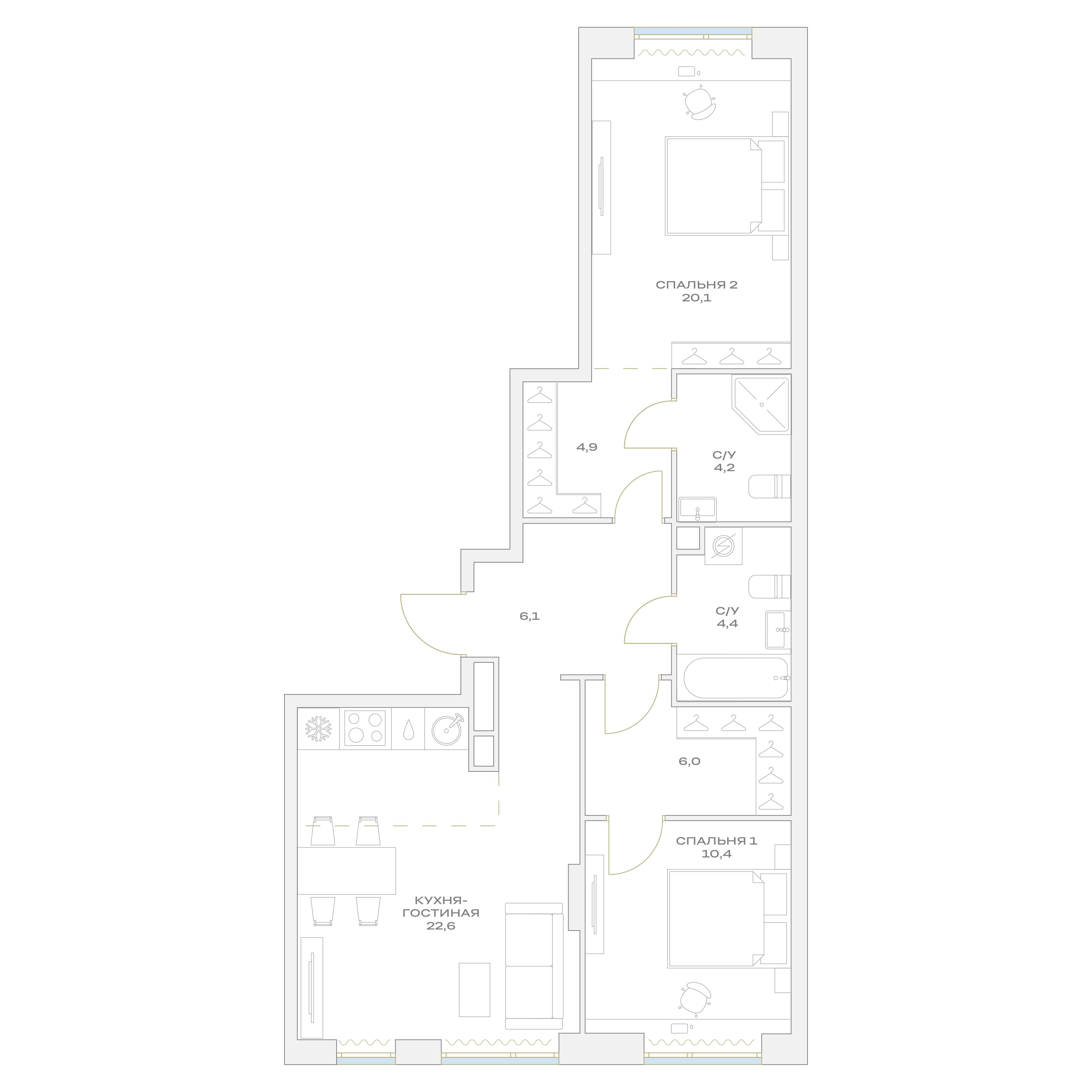 3-комнатная 75 м2 в ЖК Детали корпус null этаж 10