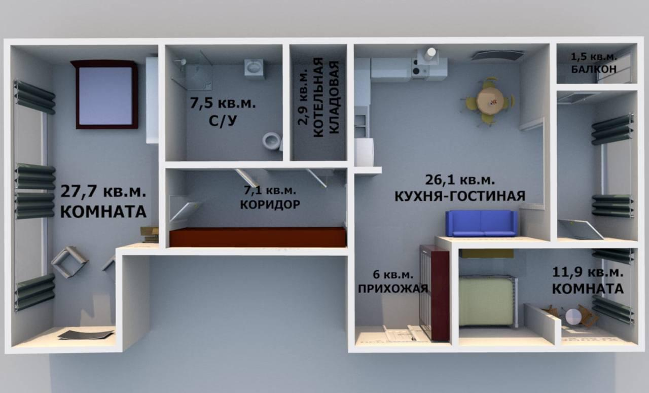 3-комнатная 91 м2 в ЖК undefined корпус null этаж 8