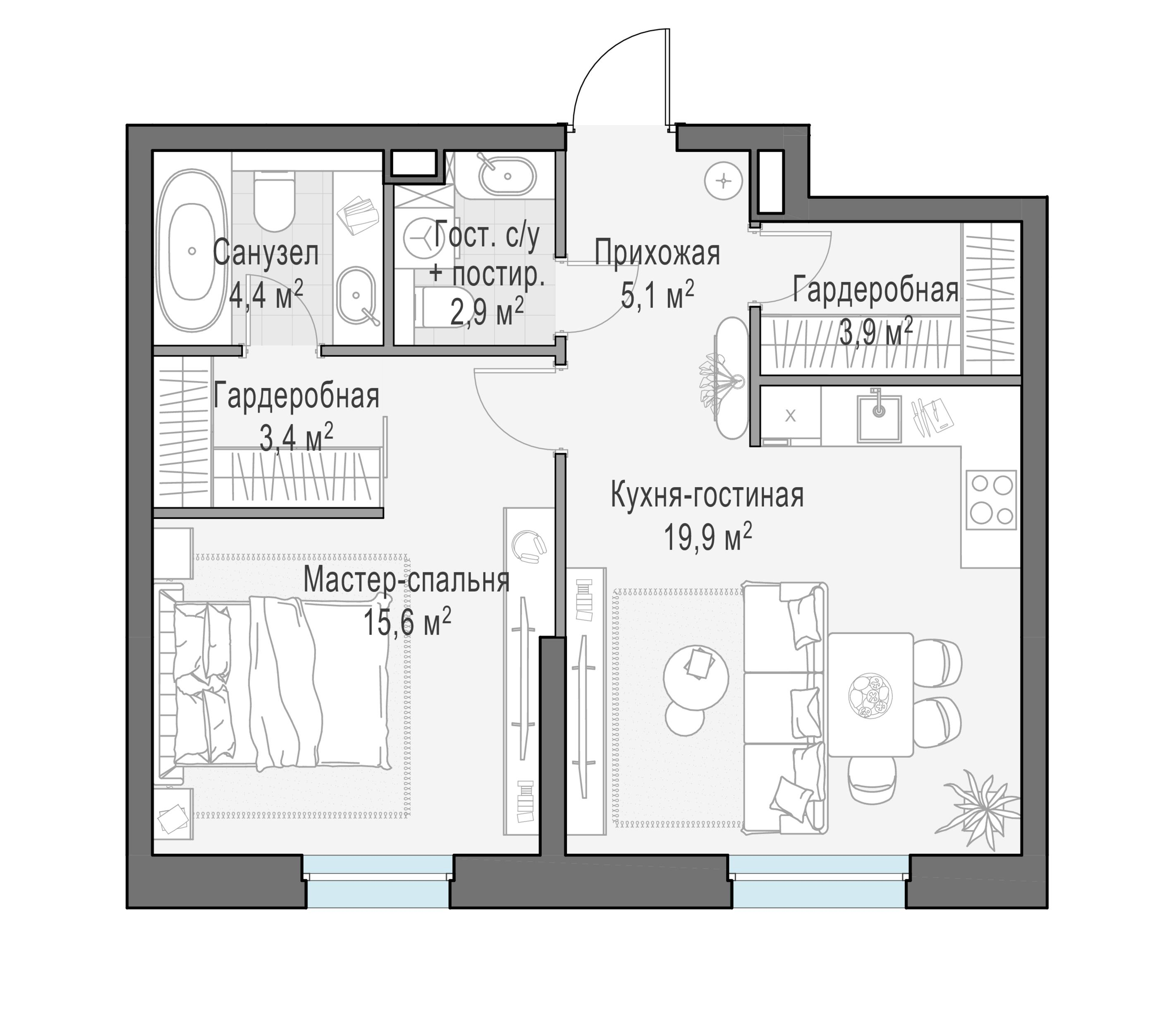 1-комнатная 55 м2 в ЖК Квартал Foriver корпус null этаж 13