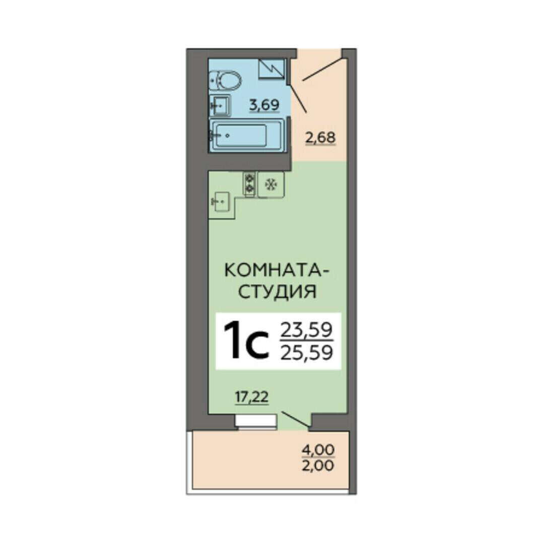 1-комнатная 25 м2 в ЖК Авиатор 2 корпус null этаж 16