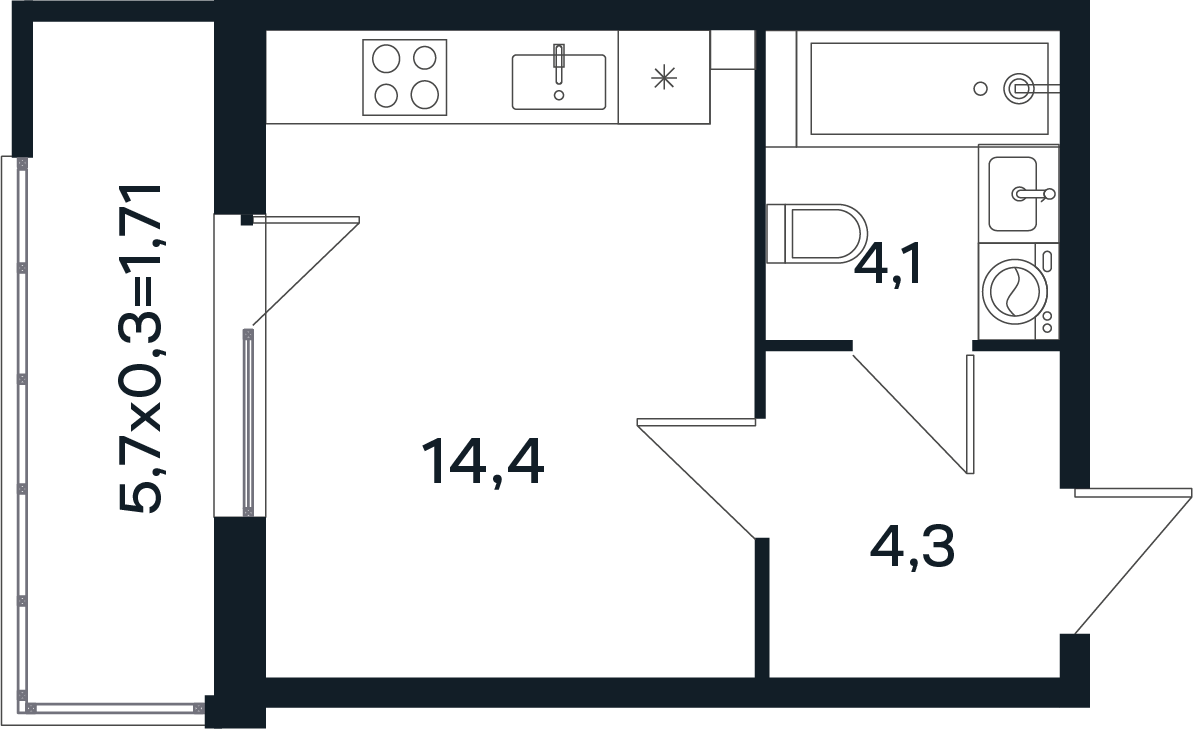 Студия 24 м2 в ЖК Микрорайон Новая Елизаветка корпус null этаж 1