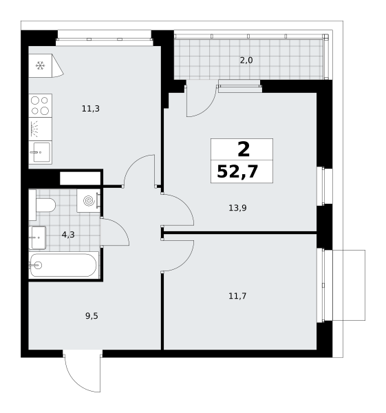 2-комнатная 52 м2 в ЖК Деснаречье корпус null этаж 5