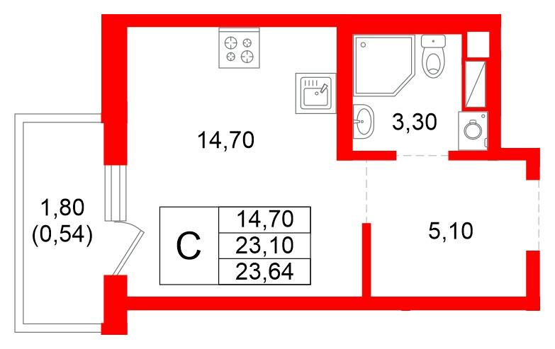 Студия 23 м2 в ЖК PLUS Пулковский корпус null этаж 2