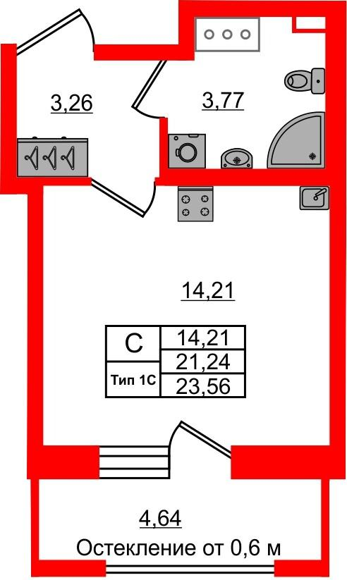 Студия 21 м2 в ЖК Сэтл Ривьера корпус null этаж 6