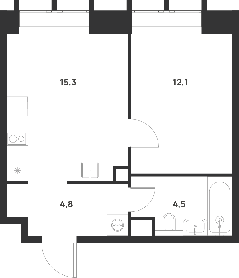 1-комнатная 36 м2 в ЖК Voice Towers корпус null этаж 24