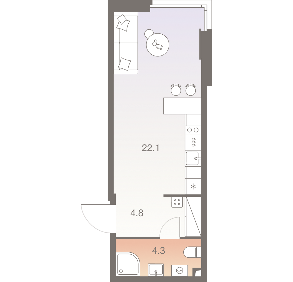 1-комнатная 31 м2 в ЖК Твелв корпус null этаж 20