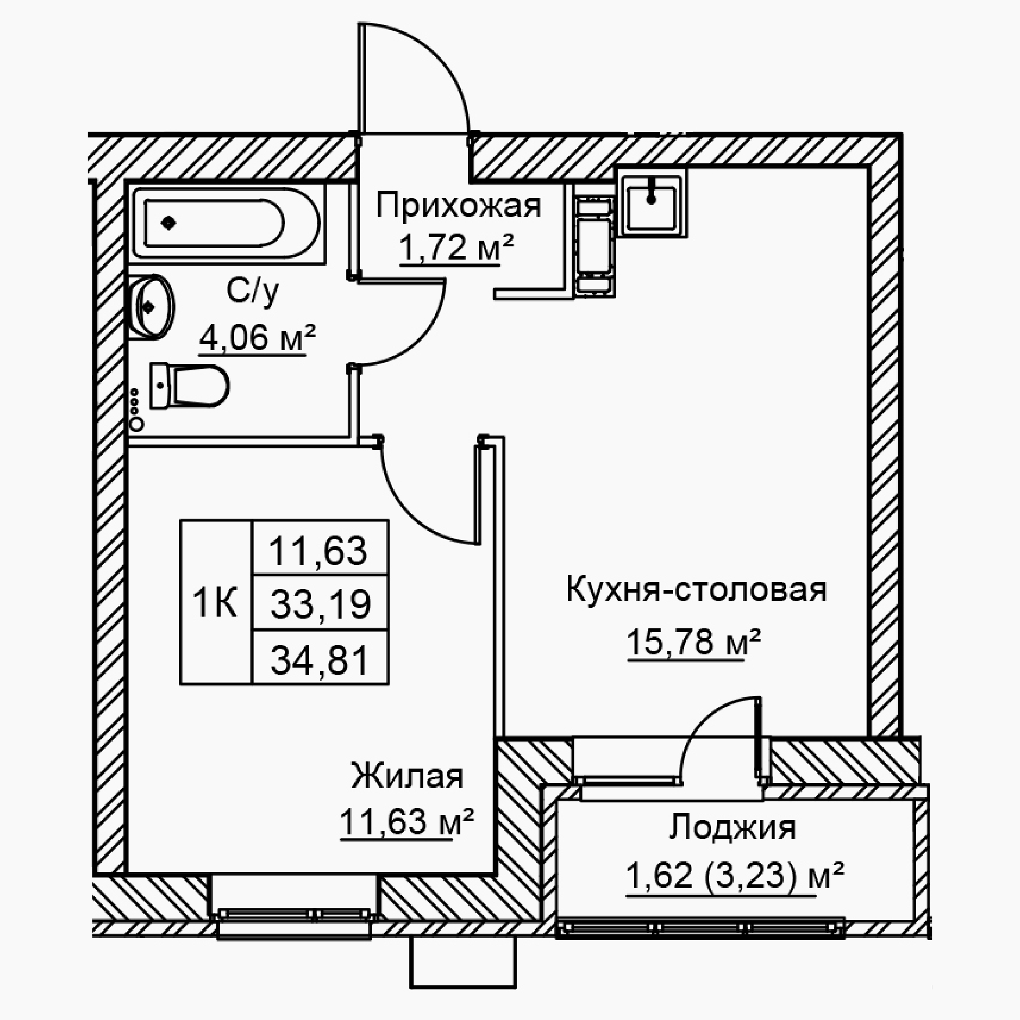 1-комнатная 34 м2 в ЖК Сталь корпус null этаж 7