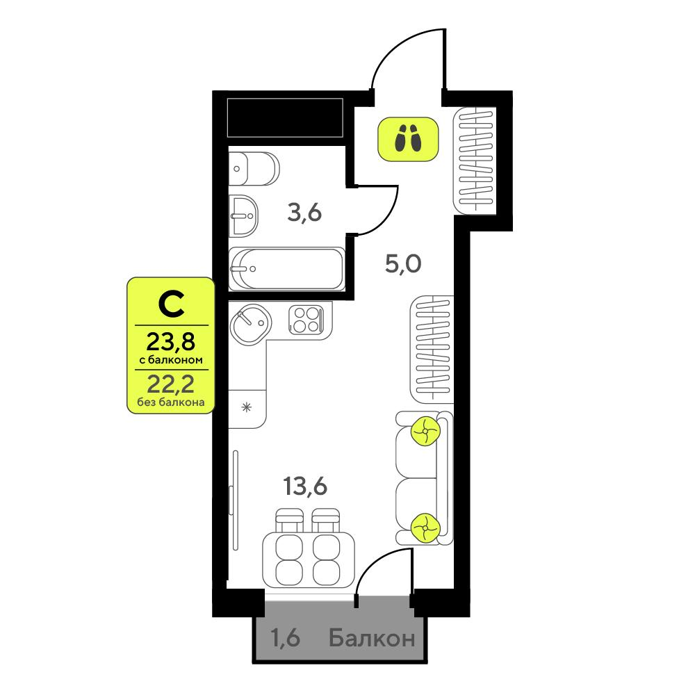Студия 23 м2 в ЖК Мотивы корпус null этаж 13